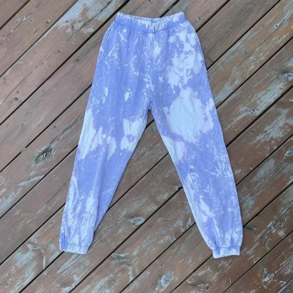 Zara Purple & White Highrise Tie Dye Sweat Pants - Picture 3 of 8